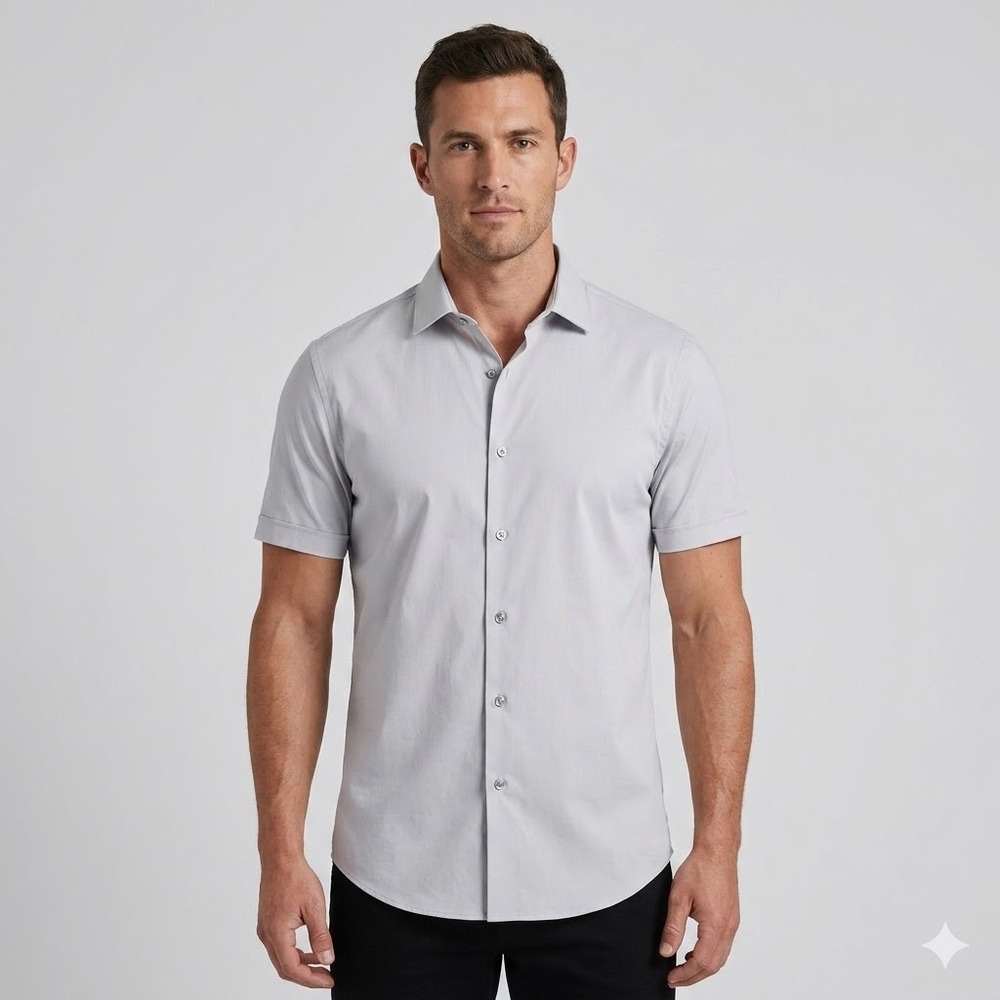 Bugatchi Light Gray Short Sleeve Button-Down Shirt